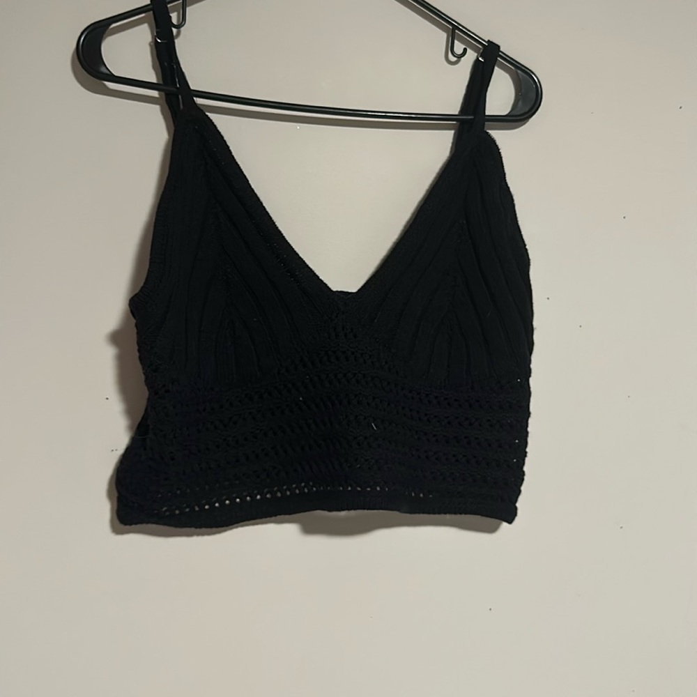 Black crocheted crop top